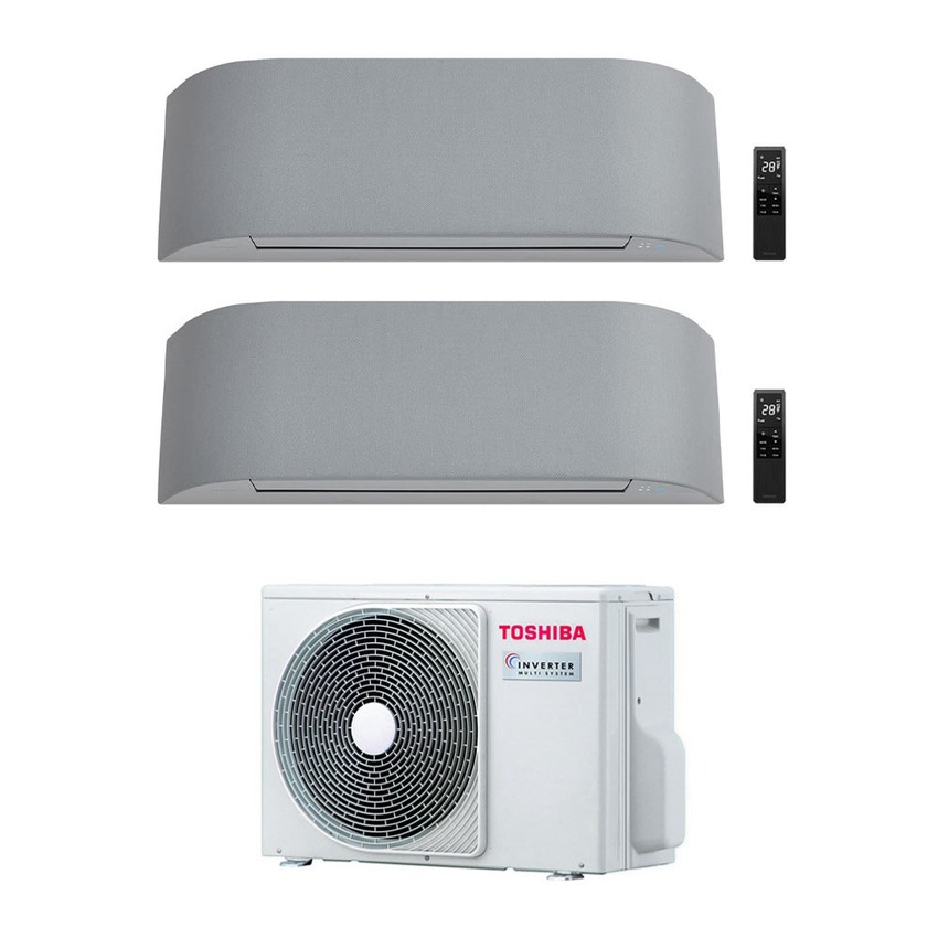 Immagine di Toshiba HAORI R32 Climatizzatore a parete dual split inverter Wi-Fi light gray | unità esterna 4 kW unità interne 10000+13000 BTU RAS-2M14U2AVG-E+RAS-B[25|35]N4KVRG-E