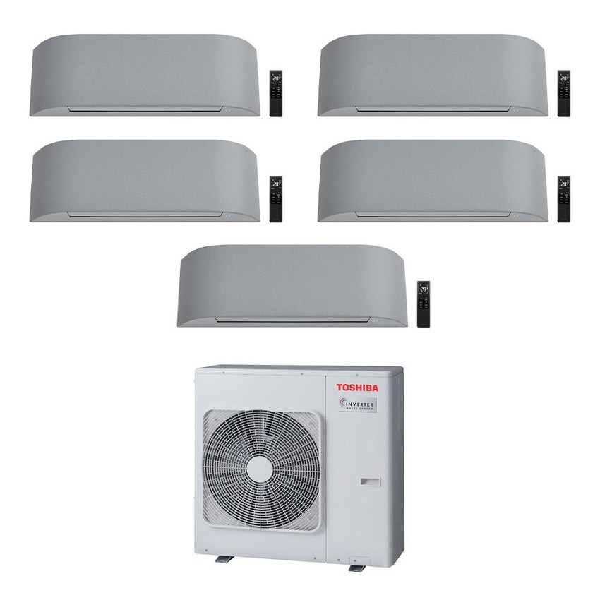 Immagine di Toshiba HAORI R32 Climatizzatore a parete penta split inverter Wi-Fi light gray | unità esterna 10 kW unità interne 10000+10000+10000+16000+16000 BTU RAS-5M34U2AVG-E+RAS-B[25|25|25|46|46]N4KVRG-E