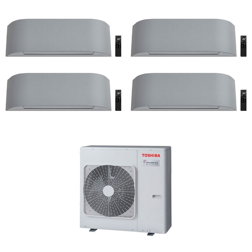 Immagine di Toshiba HAORI R32 Climatizzatore a parete quadri split inverter Wi-Fi light gray | unità esterna 8 kW unità interne 10000+10000+10000+16000 BTU RAS-4M27U2AVG-E+RAS-B[25|25|25|46]N4KVRG-E