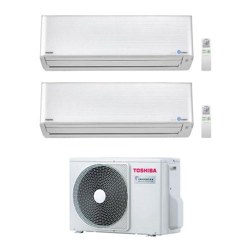 Immagine di Toshiba SUPER DAISEIKAI 9 R32 Climatizzatore a parete dual split inverter bianco | unità esterna 5.2 kW unità interne 10000+16000 BTU RAS-2M18U2AVG-E+RAS-M[25|45]PKVPG-E