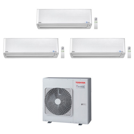 Immagine di Toshiba SUPER DAISEIKAI 9 R32 Climatizzatore a parete trial split inverter bianco | unità esterna 7.5 kW unità interne 10000+10000+10000 BTU RAS-3M26U2AVG-E+RAS-M[25|25|25]PKVPG-E