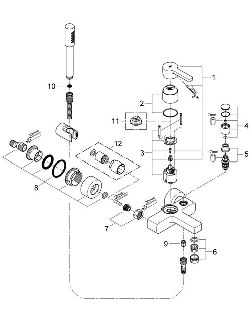 Immagine di Grohe Lineare Miscelatore Monocomando Vasca Doccia con Dotazione Doccia finitura cromo 33850000