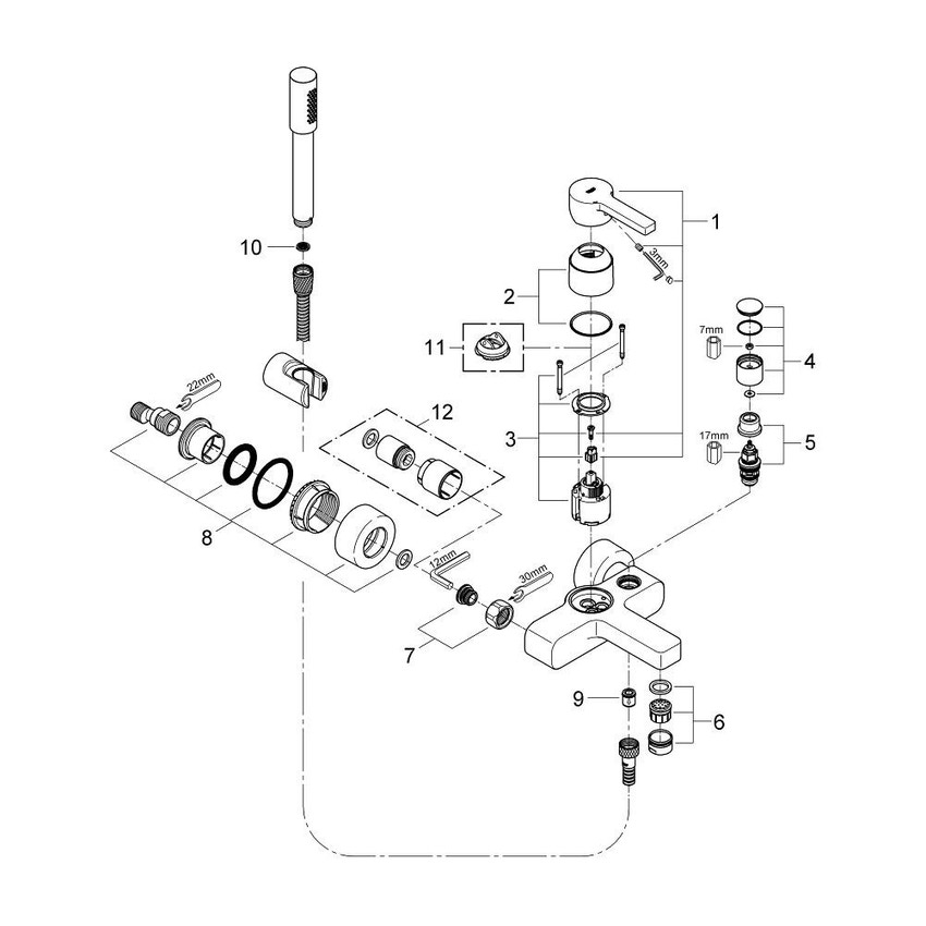 Immagine di Grohe Lineare Miscelatore Monocomando Vasca Doccia con Dotazione Doccia finitura cromo 33850000