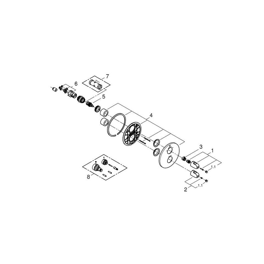 Immagine di Grohe Grohtherm 1000 New Miscelatore termostatico per doccia con deviatore a 2 vie (soffione o manopola) per termostatico da incasso GROHE Rapido T finitura cromo 19985000