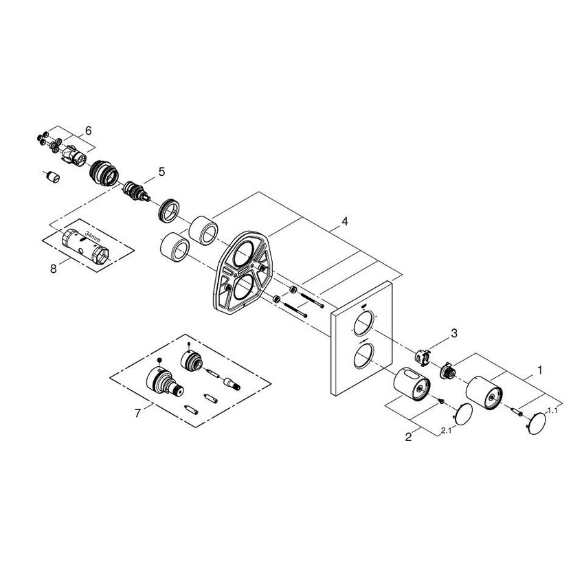 Immagine di Grohe Grohtherm F Miscelatore termostatico per doccia con deviatore (senza corpo incasso GROHE Rapido T 35500000) finitura cromo 27618000