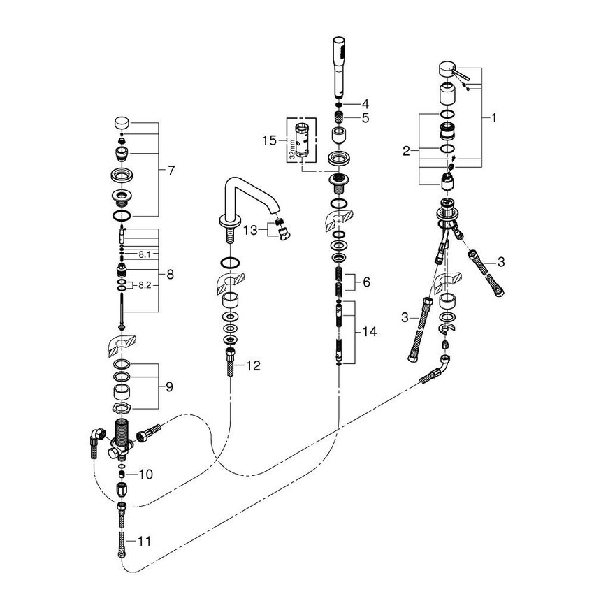 Immagine di Grohe Essence Miscelatore monocomando bordo vasca a 4 fori finitura cromo 19578001