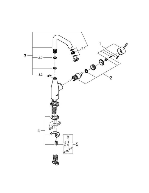Immagine di Grohe Essence Rubinetto per lavabo, corpo liscio, bocca alta, raggio di rotazione regolabile di 0°/150°/360°, GROHE EcoJoy®, AquaGuide finitura cromo 23541001