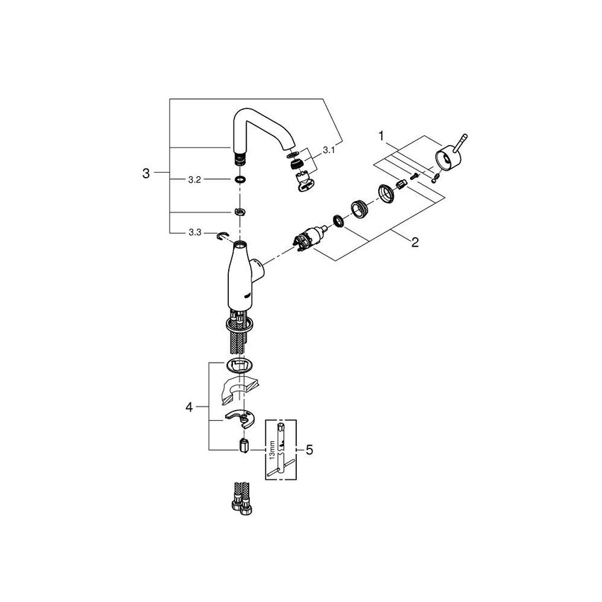 Immagine di Grohe Essence Rubinetto per lavabo, corpo liscio, bocca alta, raggio di rotazione regolabile di 0°/150°/360°, GROHE EcoJoy®, AquaGuide finitura cromo 23541001