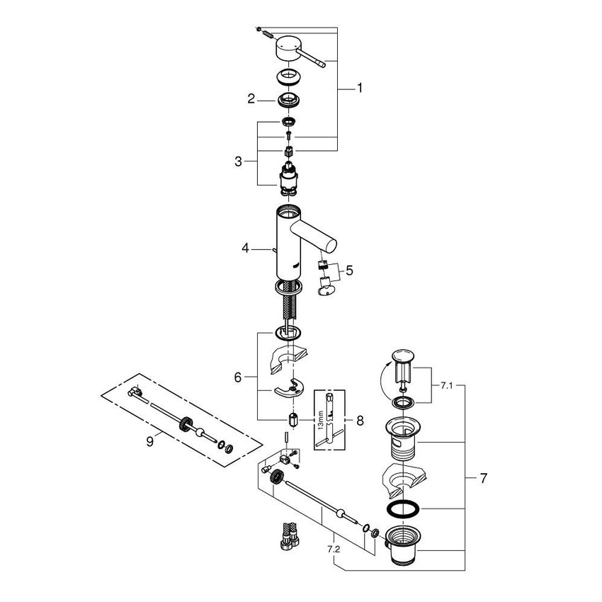Immagine di Grohe Essence Rubinetto per lavabo, scarico a saltarello, bocca normale, GROHE EcoJoy®, GROHE SilkMove® ES finitura cromo 23379001