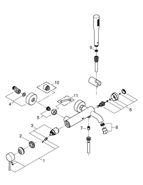 Immagine di Grohe Essence Rubinetto per vasca con installazione a parete e set doccia  finitura cromo 33628001