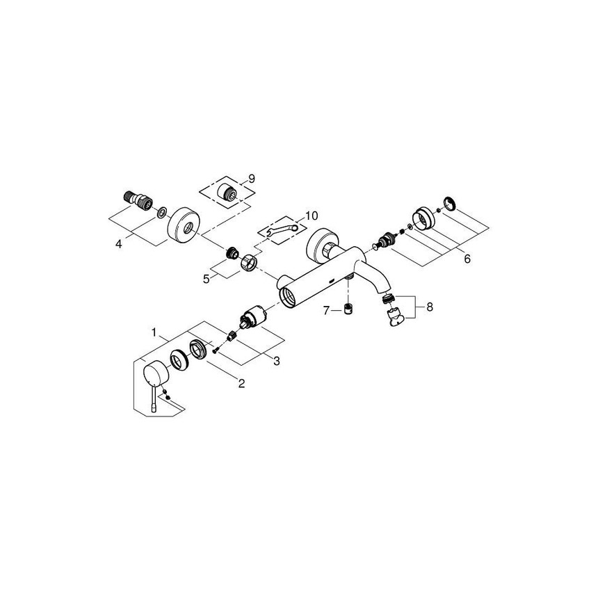 Immagine di Grohe Essence Rubinetto per vasca con installazione a parete, valvola di ritegno integrata finitura cromo 33624001