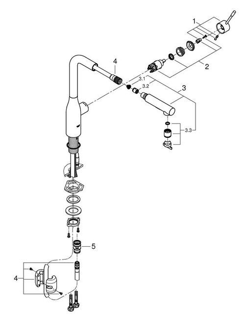 Immagine di Grohe Essence New miscelatore monocomando Lavello, bocca alta, raggio di rotazione di 360°, pratica doccetta estraibile in metallo, finitura opaca 30270DC0