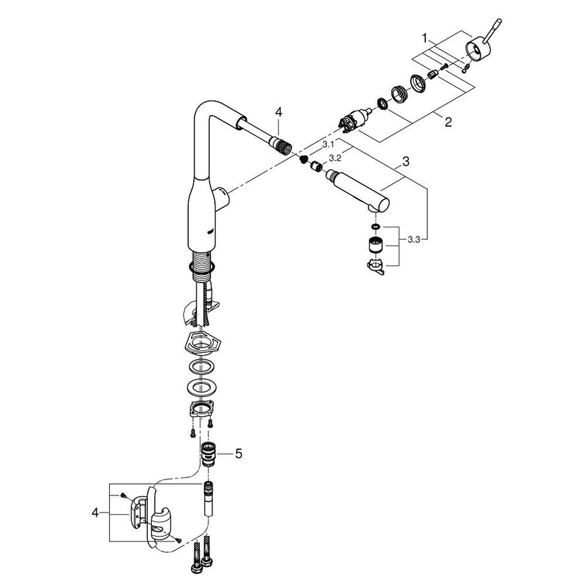 Immagine di Grohe Essence New miscelatore monocomando Lavello, bocca alta, raggio di rotazione di 360°, pratica doccetta estraibile in metallo, finitura opaca 30270DC0