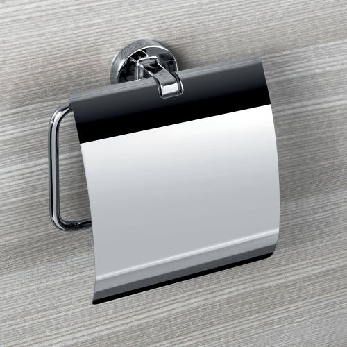 Immagine di Colombo Design NORDIC set a muro con portascopino, porta rotolo coperto e appenditutto, finitura cromo SETNO001