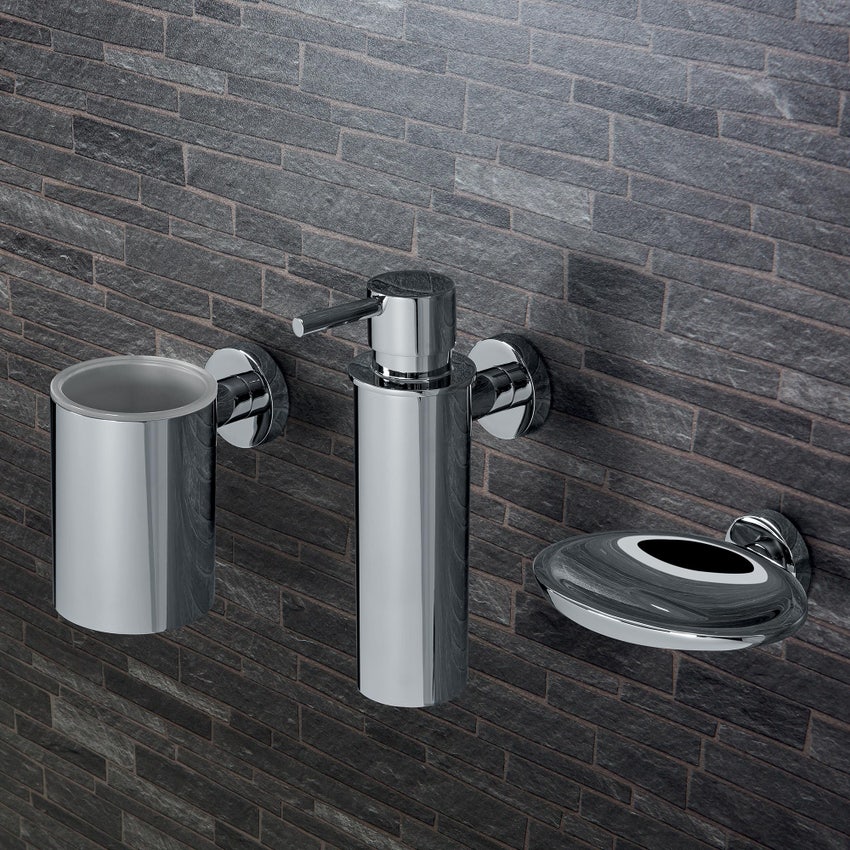 Colombo Design PLUS set a muro con porta scopino, porta rotolo doppio,  appenditutto, porta sapone e porta salviette doppio, finitura cromo  SETPL003