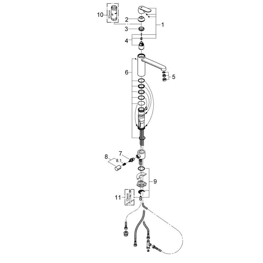 Immagine di Grohe Eurosmart Cosmopolitan Miscelatore Monocomando Lavello con Rubinetto Lavastoviglie finitura cromo 30195000