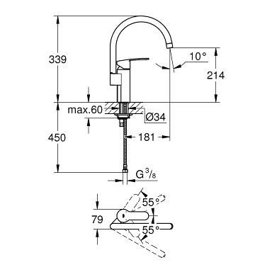 MISCELATORE LAVELLO GROHE EUROSTYLE COSMOPOLITAN CROMO BOCCA ALTA