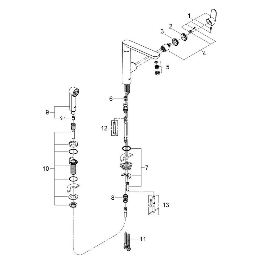 Immagine di Grohe K7 Miscelatore Monocomando per Lavello con Doccetta Laterale finitura cromo 32179000
