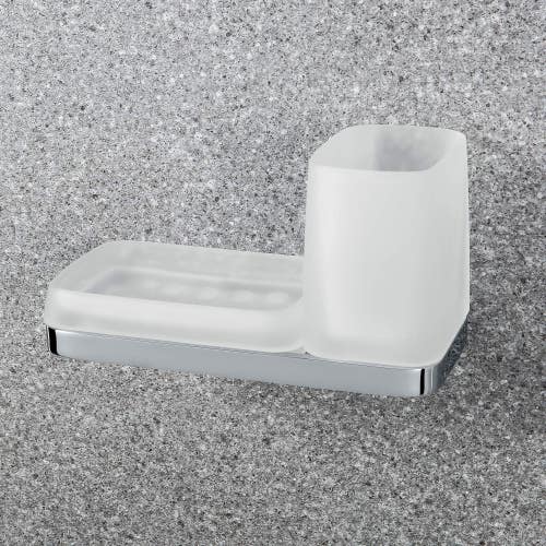 Immagine di Colombo Design TIME porta sapone e porta bicchiere, finitura cromo  W42720CR-VAN