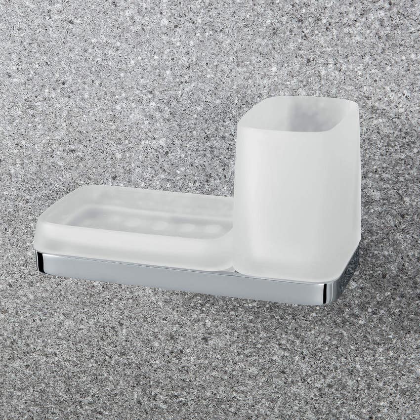 Immagine di Colombo Design TIME porta sapone e porta bicchiere, finitura cromo  W42720CR-VAN