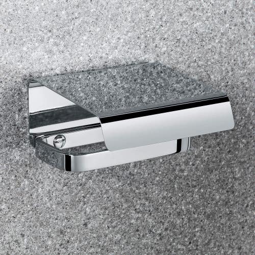 Immagine di Colombo Design TIME set a muro con porta scopino, porta rotolo coperto, appenditutto, porta salviette reversibile e dispenser sapone, finitura cromo SETTI002