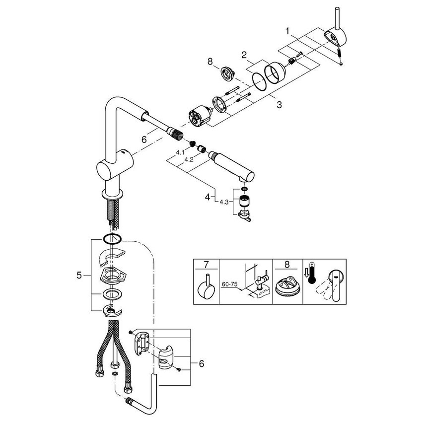 Immagine di Grohe MINTA miscelatore monocomando H.33 cm per lavello, con bocca girevole, finitura cromo 30274000