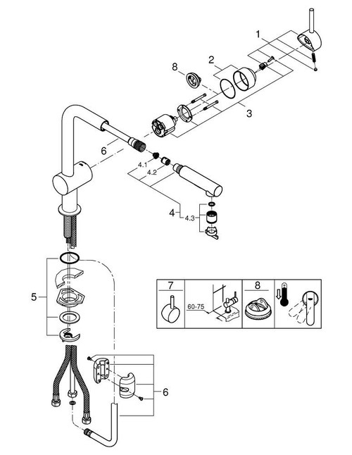 Immagine di Grohe MINTA miscelatore monocomando H.33 cm per lavello, con bocca girevole, finitura satinato super steel 30274DC0