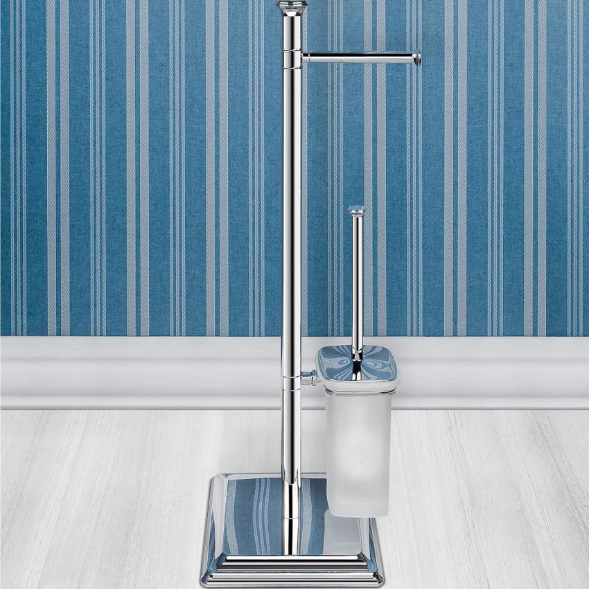 Immagine di Colombo Design PORTOFINO piantana con porta rotolo e porta scopino, finitura cromo B32180CR