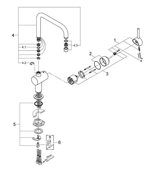 Immagine di Grohe MINTA miscelatore monocomando H.31 cm per lavello, con bocca girevole, finitura satinato super steel 32488DC0