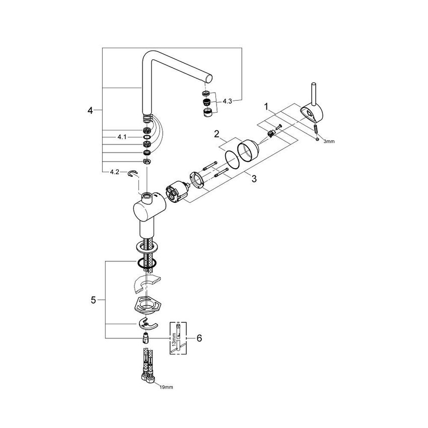 Immagine di Grohe MINTA miscelatore monocomando H.36 cm per lavello, con bocca girevole, finitura cromo 31375000