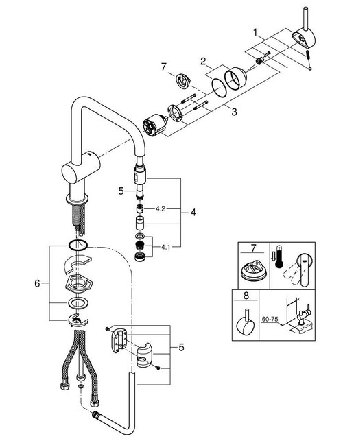 Immagine di Grohe MINTA miscelatore monocomando H.33 cm per lavello con mosseur estraibile e bocca girevole, finitura cromo 32067000