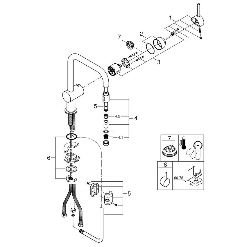 Immagine di Grohe MINTA miscelatore monocomando H.33 cm per lavello con mosseur estraibile e bocca girevole, finitura cromo 32067000