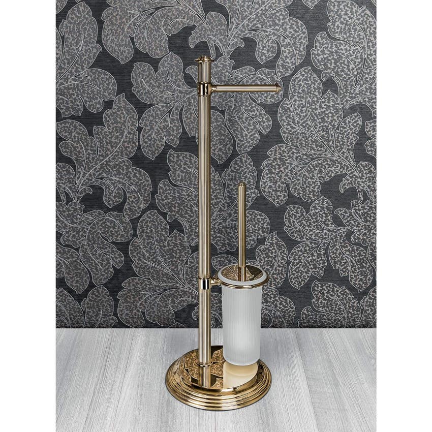 Immagine di Colombo Design HERMITAGE piantana con porta rotolo e porta scopino, finitura oro B33180HPS