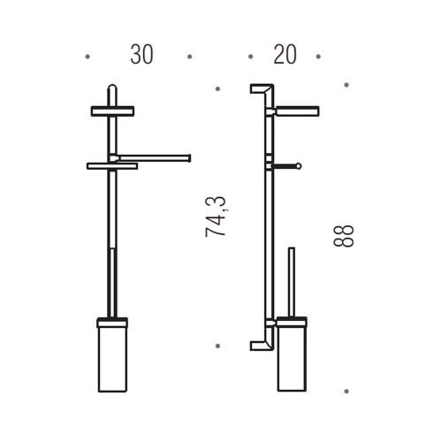 Immagine di Colombo Design PLANETS colonna con porta sapone, porta salvietta, porta rotolo, porta scopino in vetro acidato, finitura cromo B98220CR