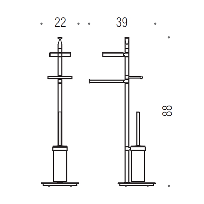Immagine di Colombo Design PLANETS piantana orientabile con porta sapone, porta salvietta, porta rotolo e porta scopino sospeso in vetro acidato, finitura cromo B98430CR