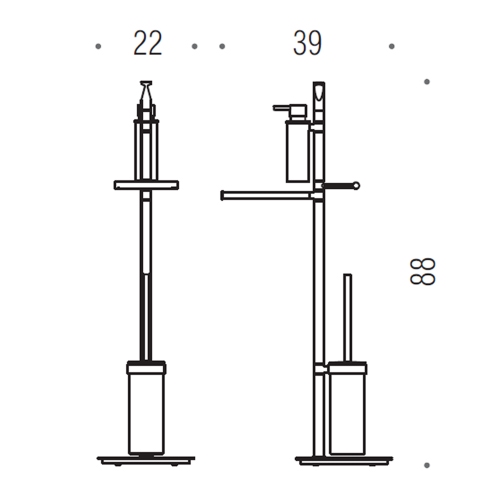 Immagine di Colombo Design PLANETS piantana orientabile con spandisapone, porta salvietta, porta rotolo e porta scopino sospeso in vetro acidato, finitura cromo B98490CR