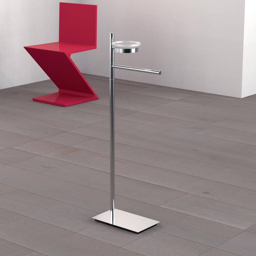 Immagine di Colombo Design SQUARE piantana con porta sapone e porta salvietta, finitura cromo  B99020CR