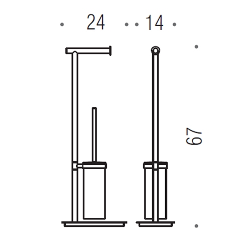 Immagine di Colombo Design SQUARE piantana con porta rotolo e porta scopino sospeso in vetro acidato, finitura cromo B99040CR