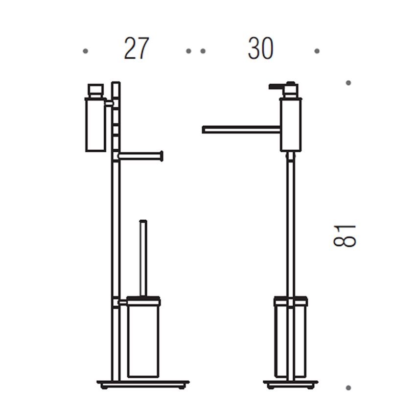 Immagine di Colombo Design SQUARE piantana orinetabile con spandisapone, porta salvietta, porta rotolo e porta scopino sospeso in vetro acidato, finitura cromo B99180CR