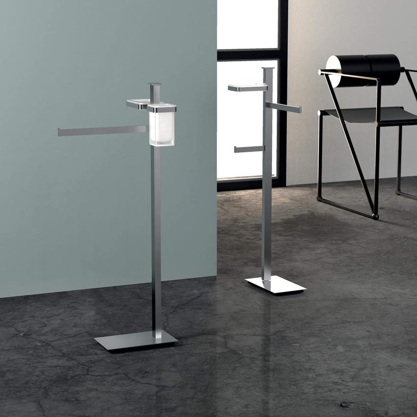 Immagine di Colombo Design UNITS piantana con porta sapone, porta bicchiere e porta salvietta, finitura cromo B91100CR