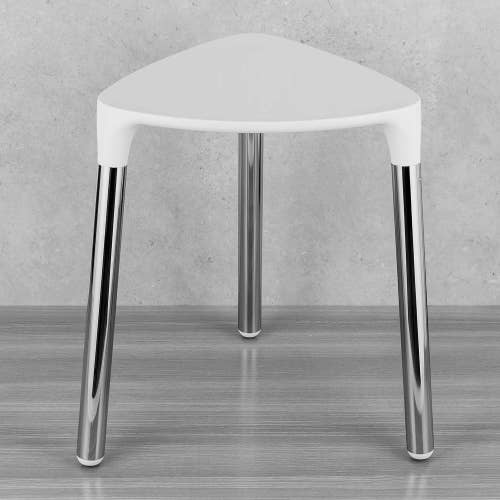 Immagine di Colombo Design COMPLEMENTI POKER sgabello, seduta in resina termoplastica, colore bianco, struttura in acciaio AISI 202, finitura cromo B99880-BI