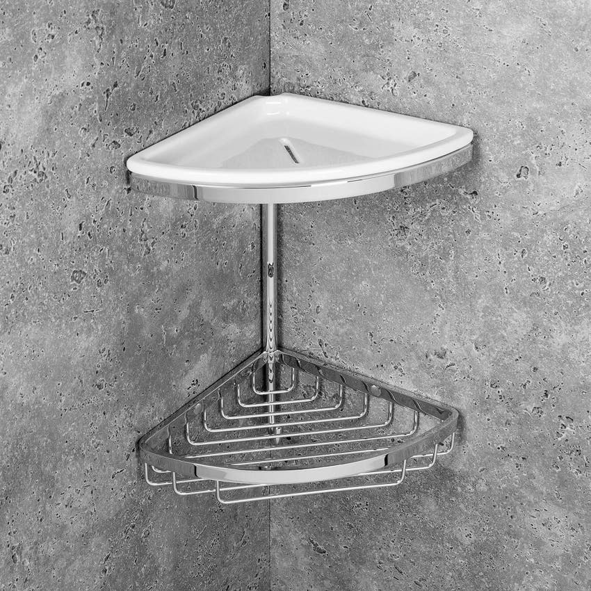 Immagine di Colombo Design Angolare doppio con cestino, vaschetta e gancio, finitura cromo B96010CR-CBL