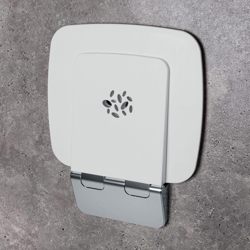 Immagine di Colombo Design Sedile doccia ribaltabile con finitura fotoincisa antiscivolo, completo di staffa a muro, colore bianco B96450-BI