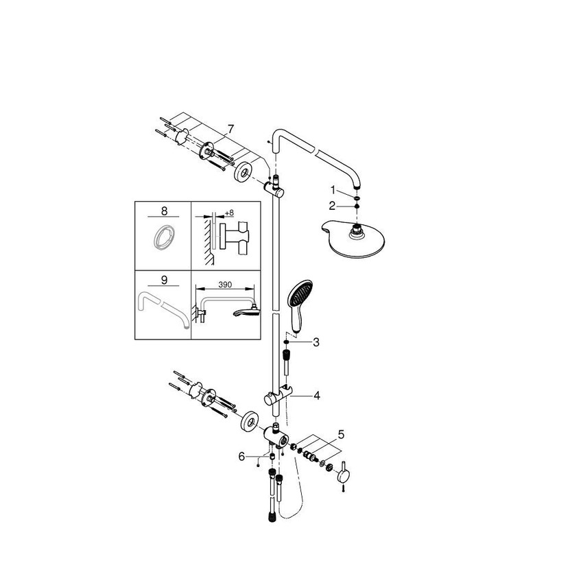 Grohe 27911000 Power&Soul® Colonna Doccia con Deviatore E Soffione Da Ø  190mm finitura cromo