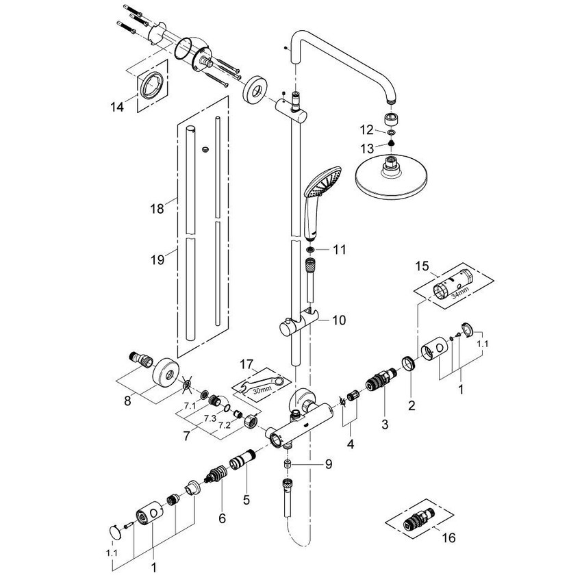 Immagine di Grohe Euphoria System Colonna Doccia Con Miscelatore Termostatico e Soffione Ø 180 mm, Manopola Doccia Monogetto, Cromo 27420001