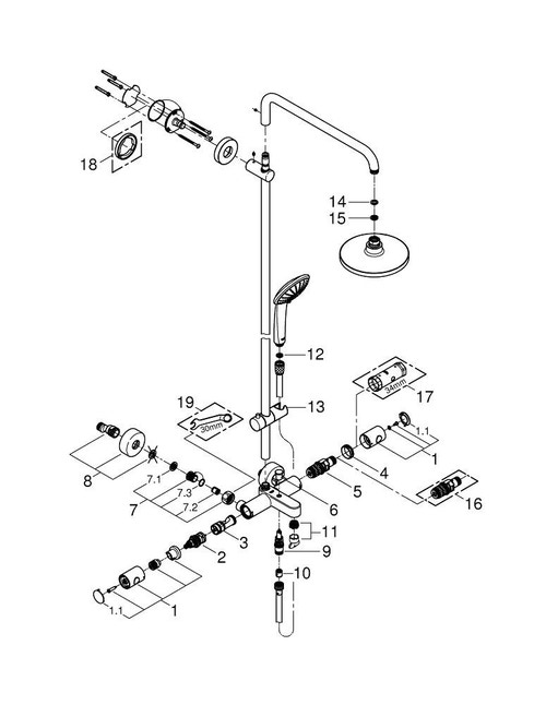 Immagine di Grohe Euphoria System Colonna Doccia Con Miscelatore Termostatico, Soffione Ø 180 mm e Bocca Vasca, Manopola Doccia Monogetto, Cromo, GROHE EcoJoy® finitura cromo 27475000