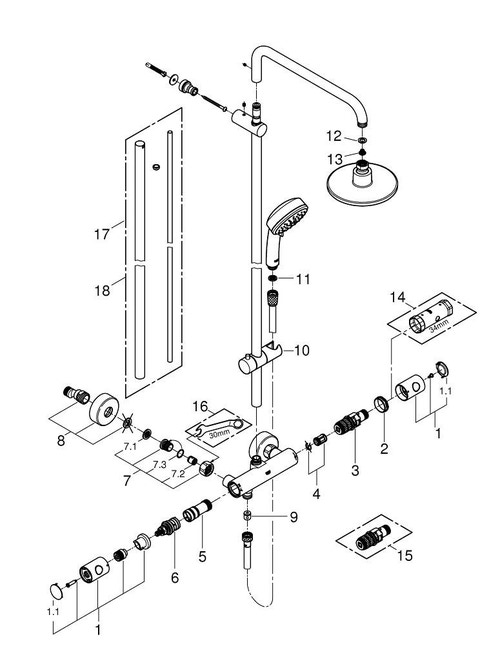 Immagine di Grohe TEMPESTA COSMOPOLITAN 160 sistema doccia con miscelatore termostatico, braccio doccia, soffione Ø 39 cm, raccordo, manopola doccia, supporto regolabile e flessibile 175 cm, finitura cromo 27922000