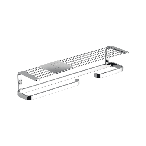 Immagine di Colombo Design TIME mensola versione destra con porta salvietta, porta rotolo e ripiano in inox, finitura cromo W4276DCR