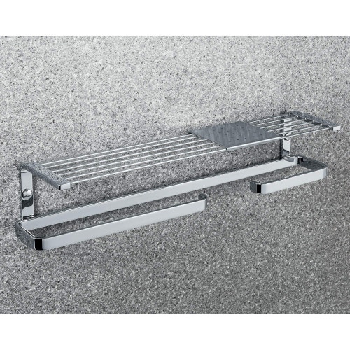 Immagine di Colombo Design TIME mensola versione destra con porta salvietta, porta rotolo e ripiano in inox, finitura cromo W4276DCR