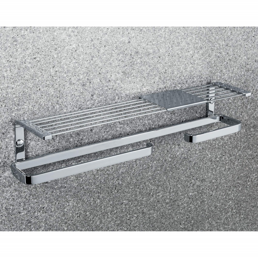 Immagine di Colombo Design TIME mensola versione destra con porta salvietta, porta rotolo e ripiano in inox, finitura cromo W4276DCR